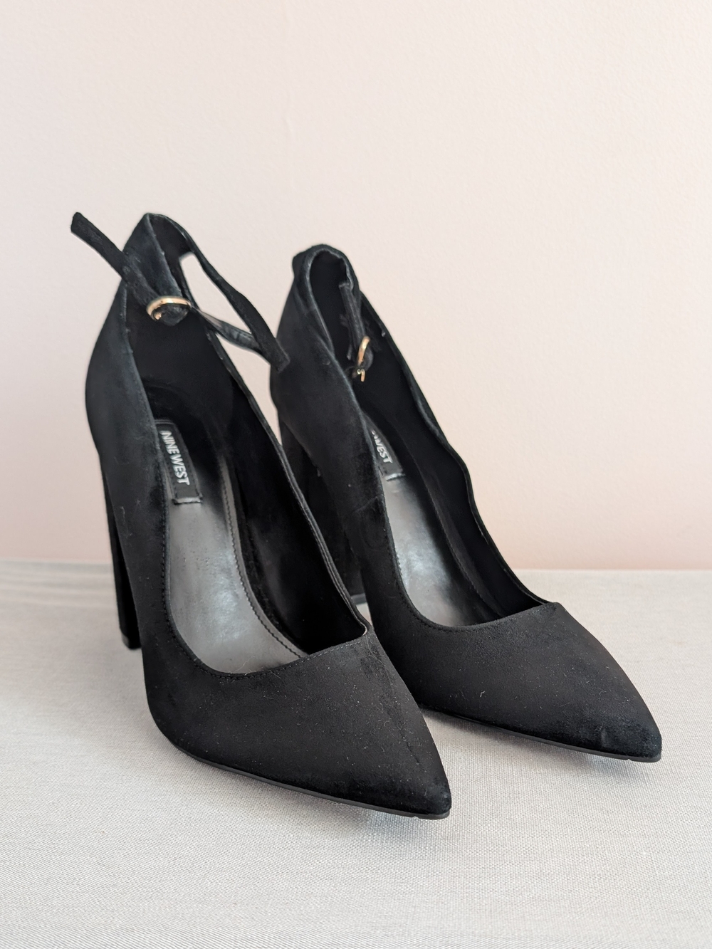 Nine West Black Suede Pointed-Toe Slingback Pumps